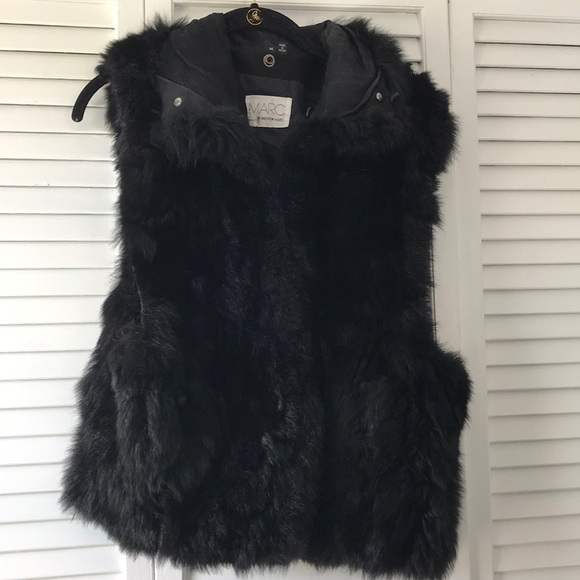 Marc by Andrew Marc Fur Leather Bomber Vest Size Medium - Picture 3 of 5